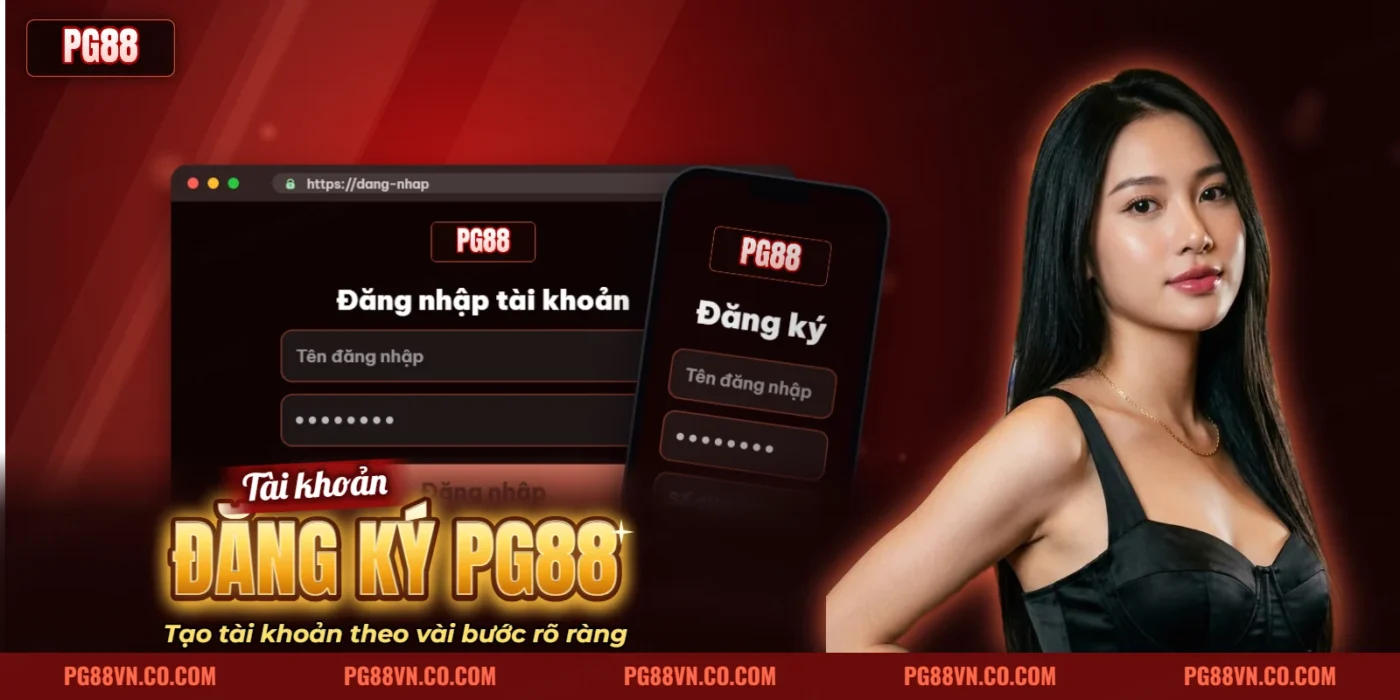 Màn hình đăng ký và đăng nhập tài khoản PG88 trên điện thoại